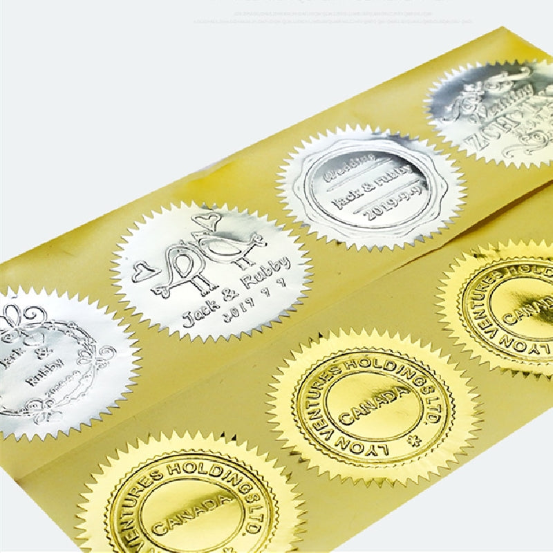 45mm Steel Stamp Sticker Round Gold Gear Label Paper Sticker 100 Pcs Embossed Steel Stamp Embossed Sticker