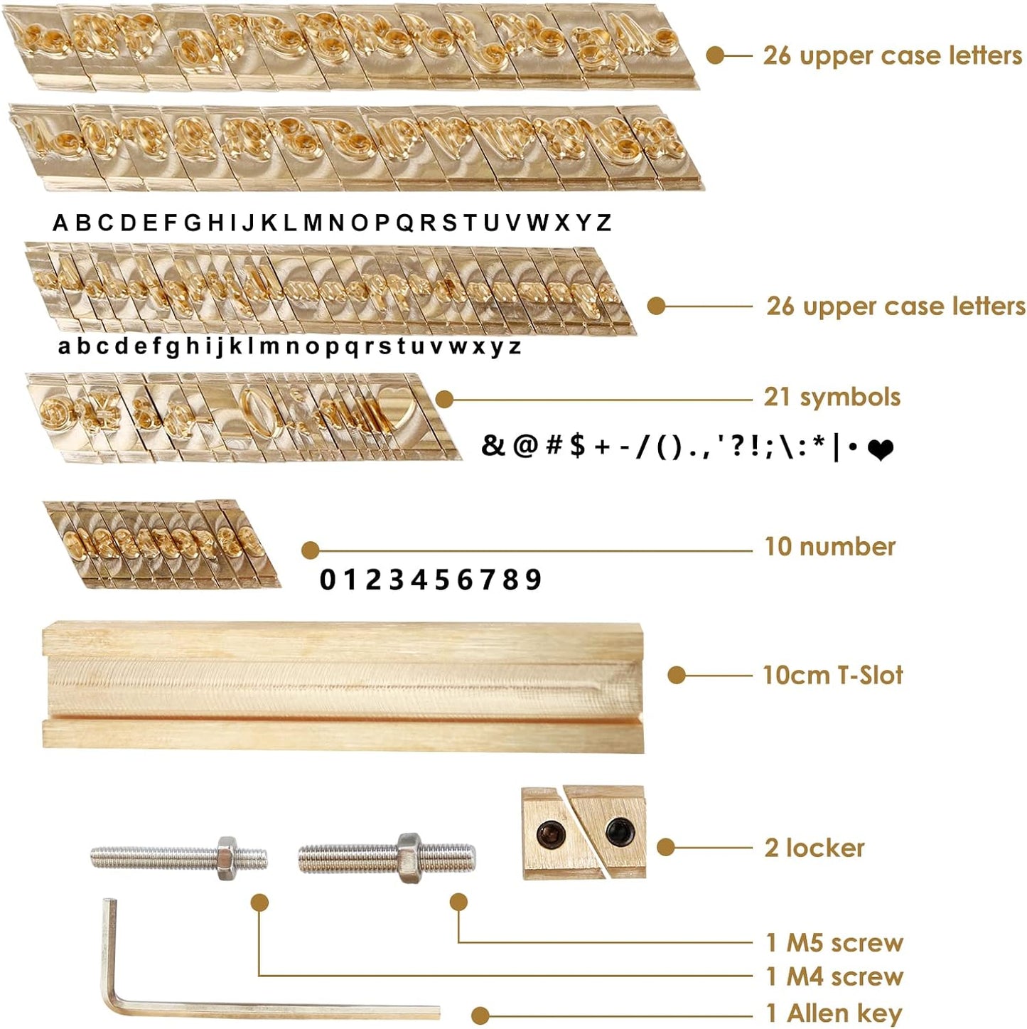 85pcs 6mm Copper Brass Stamping Letters Numbers Alphabets Symbols Characters Molds CNC Molds DIY (85pcs)