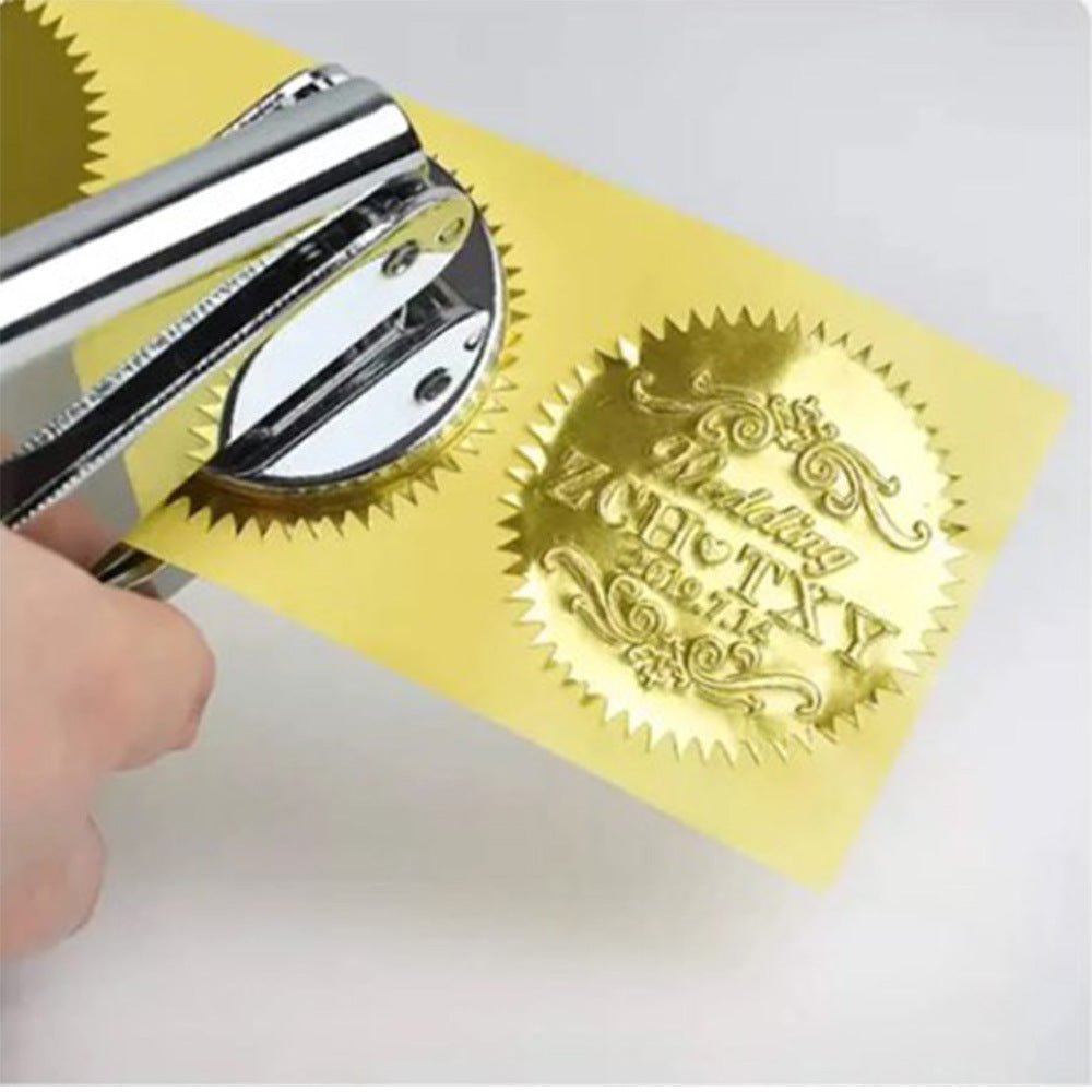 45mm Steel Stamp Sticker Round Gold Gear Label Paper Sticker 100 Pcs Embossed Steel Stamp Embossed Sticker